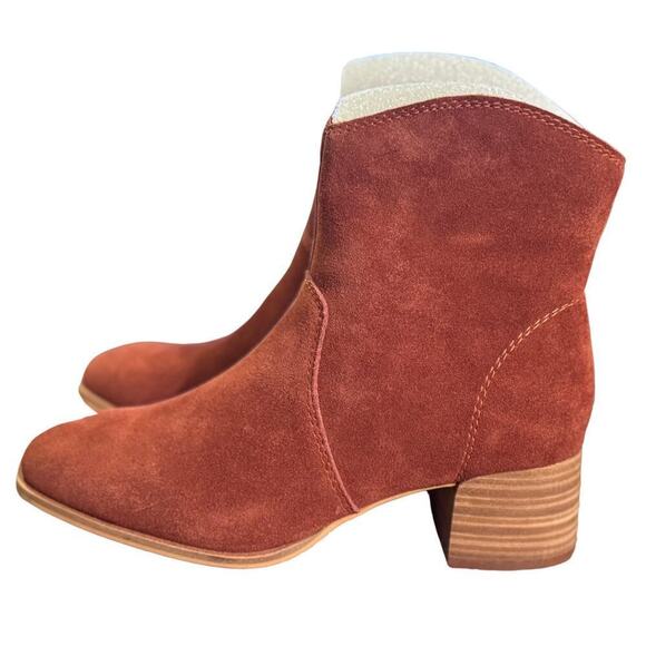 Lucky Brand Women 7.5 Autumn Brandy Soft Suede Western Cowgirl Chunky Heel Boot - Picture 2 of 9